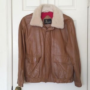 Vintage Lakeland Men 100% Genuine Leather lined jacket removable faux fur collar